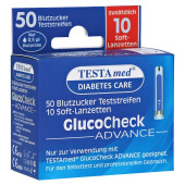 Testamed Glucocheck Advance 50 Teststreifen mit 10 Lanzetten (PZN 13331394)