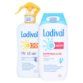 LADIVAL Kinder Sonnenschutz Spray LSF 50+ + gratis Ladival Empfindliche Haut Apres Lotion 200 ml (PZN 14405835)