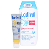 LADIVAL Aktiv Sonnenschutz Gesicht&Lippen LSF 50+ + gratis Ladival Empfindliche Haut Apres Lotion 200 ml (PZN 16036916)