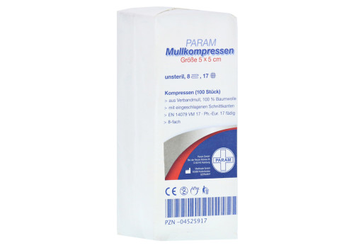 Mullkompressen 5x5 cm unsteril 8fach (PZN 4525917)