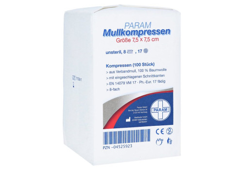 Mullkompressen 7,5x7,5 cm unsteril 8fach – PZN 4525923 (PZN 4525923)