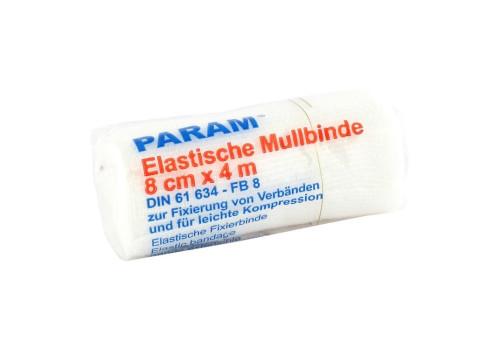 Mullbinden elastisch 8 cm mit Cellophan (PZN 3855707)